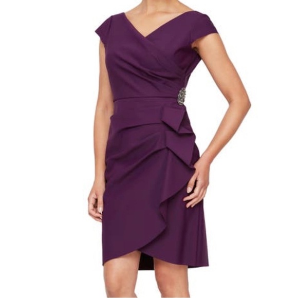 NWT Alex Evenings Plum Purple Embellished Dress 14 - Picture 1 of 6